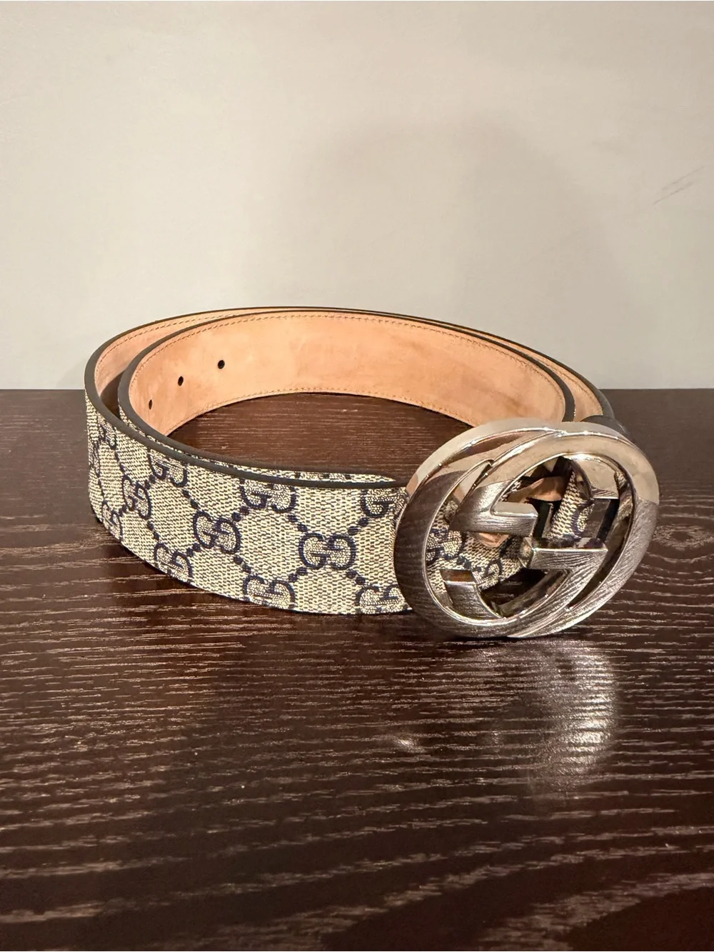 *Gucci* Beige GG Canvas Belt with Silver Interlocking G Buckle 🤩 - Fits 32 - 36”